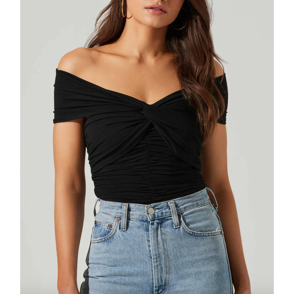 ASTR The Label Cornelia Ruched Off Shoulder Bodysuit NWOT